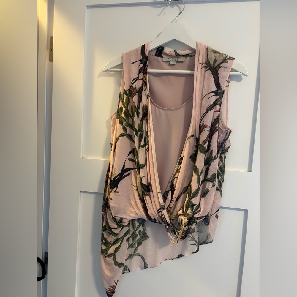 All Saints Pink and Green Floral Blouse